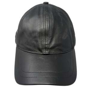 Black Leather Baseball Cap One Size Slideback Plain Solid Hat Metal Grommets